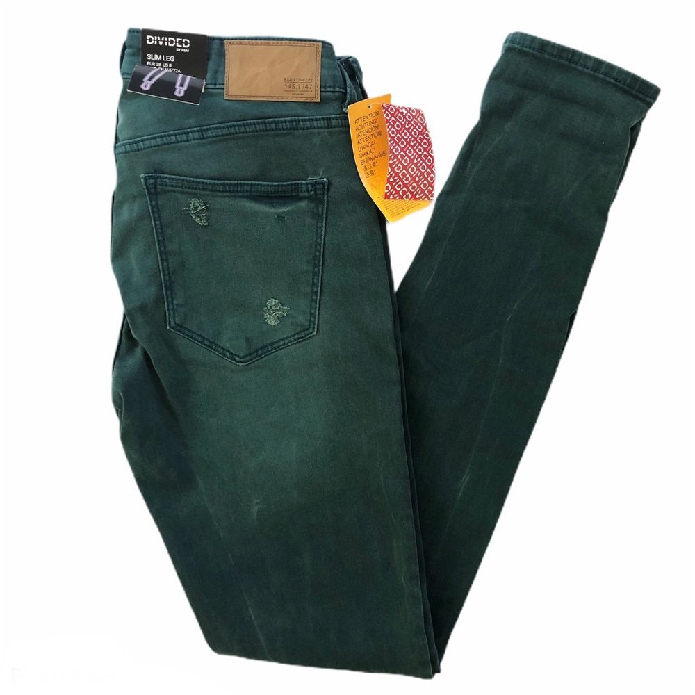 H&M Dividend Distressed Slim Leg Jeans in Teal